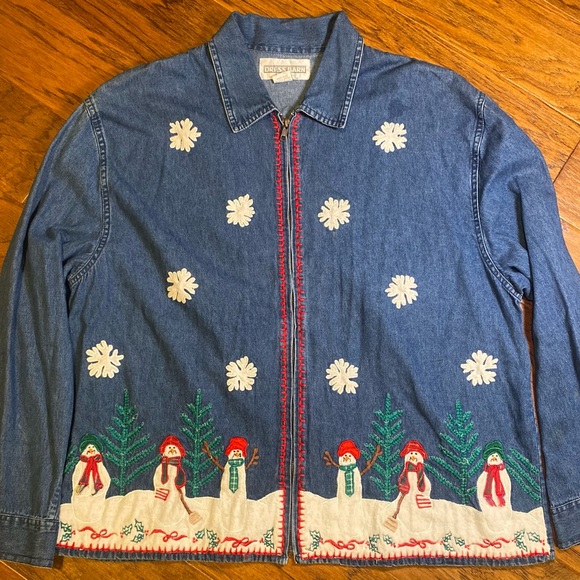 Dress Barn Jackets & Blazers - Dress Barn‎ Blue Denim Jacket with Snowman Embroidery